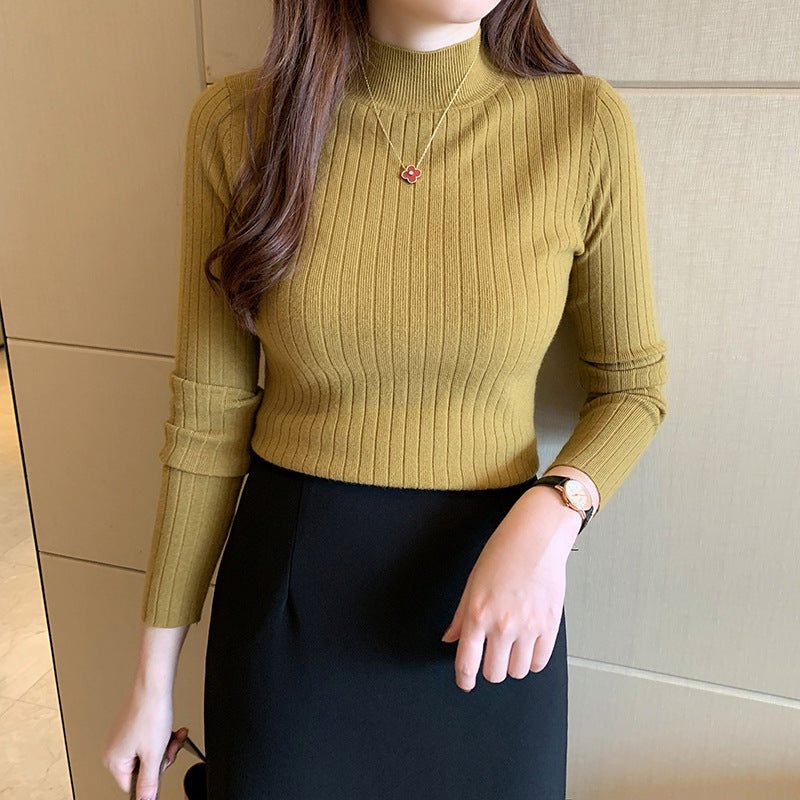 Semi - turtleneck bottoming shirt women's inner thin autumn and winter new foreign style short sweater long - sleeved knitted sweater middle collar top - Negative Apparel
