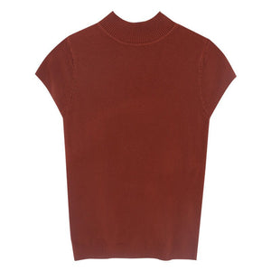Semi - turtleneck bottoming shirt women's short - sleeved knitted sweater with tight sweater vest - Negative Apparel