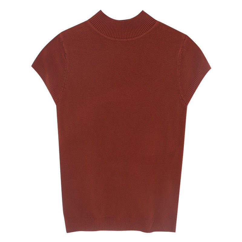 Semi - turtleneck bottoming shirt women's short - sleeved knitted sweater with tight sweater vest - Negative Apparel