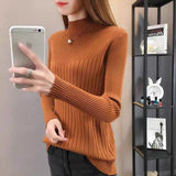 Semi - turtleneck bottoming sweater women's autumn and winter new foreign style slim - fitting inner and outer wear medium neck knitted sweater long - sleeved top - Negative Apparel
