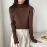 Semi - turtleneck crimped bottoming shirt women's autumn and winter Korean version 2024 new slim - fitting and thin simple - style knitted long - sleeved top - Negative Apparel