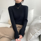 Semi - turtleneck crimped bottoming shirt women's autumn and winter Korean version 2024 new slim - fitting and thin simple - style knitted long - sleeved top - Negative Apparel