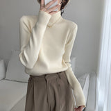Semi - turtleneck crimped bottoming shirt women's autumn and winter Korean version 2024 new slim - fitting and thin simple - style knitted long - sleeved top - Negative Apparel