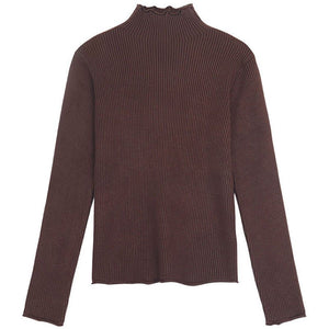 Semi - turtleneck crimped bottoming shirt women's autumn and winter Korean version 2024 new slim - fitting and thin simple - style knitted long - sleeved top - Negative Apparel