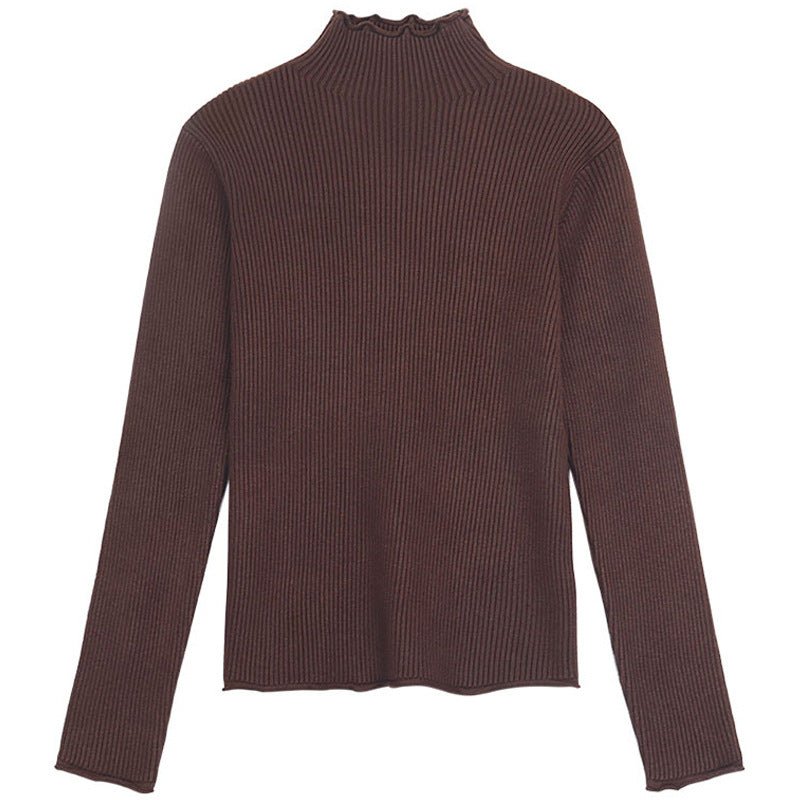 Semi - turtleneck crimped bottoming shirt women's autumn and winter Korean version 2024 new slim - fitting and thin simple - style knitted long - sleeved top - Negative Apparel