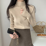 Semi - turtleneck crimped bottoming shirt women's autumn and winter Korean version 2024 new slim - fitting and thin simple - style knitted long - sleeved top - Negative Apparel