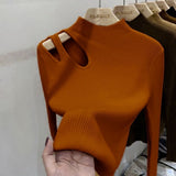 Semi - turtleneck hollow knitted bottoming shirt women's autumn and winter new sexy tight - fitting clothes high - end top - Negative Apparel