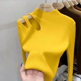Semi - turtleneck hollow knitted bottoming shirt women's autumn and winter new sexy tight - fitting clothes high - end top - Negative Apparel