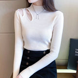 Semi - turtleneck hollow knitted bottoming shirt women's autumn and winter new sexy tight - fitting clothes high - end top - Negative Apparel