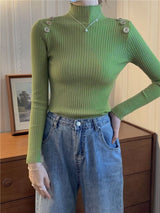 Semi - turtleneck knitted bottoming shirt women's autumn and winter 2025 new style inner pullover sweater women's slim button top - Negative Apparel