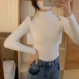 Semi - turtleneck knitted bottoming shirt women's autumn and winter 2025 new style inner pullover sweater women's slim button top - Negative Apparel