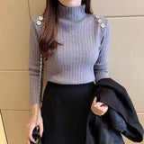 Semi - turtleneck knitted bottoming shirt women's autumn and winter 2025 new style inner pullover sweater women's slim button top - Negative Apparel