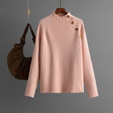 Semi - turtleneck solid color button design bottoming shirt top - Negative Apparel