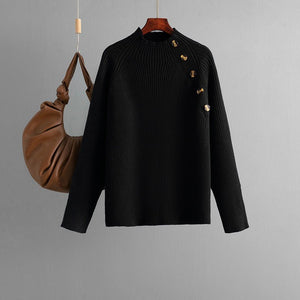 Semi - turtleneck solid color button design bottoming shirt top - Negative Apparel