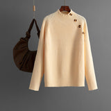 Semi - turtleneck solid color button design bottoming shirt top - Negative Apparel