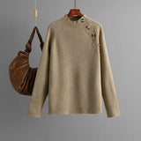 Semi - turtleneck solid color button design bottoming shirt top - Negative Apparel
