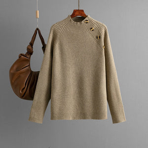 Semi - turtleneck solid color button design bottoming shirt top - Negative Apparel