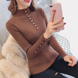 Semi - turtleneck sweater women's long - sleeved inner bottoming shirt autumn 2022 new pullover middle collar slim - fit button - up knitted sweater - Negative Apparel
