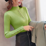 Semi - turtleneck sweater women's long - sleeved inner bottoming shirt autumn 2022 new pullover middle collar slim - fit button - up knitted sweater - Negative Apparel