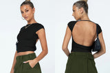 Sexy Backless Slim Fit Short Sleeve Top for Women – Seamless Nylon & Spandex, Streetwear Round Neck Summer Tee - Negative Apparel