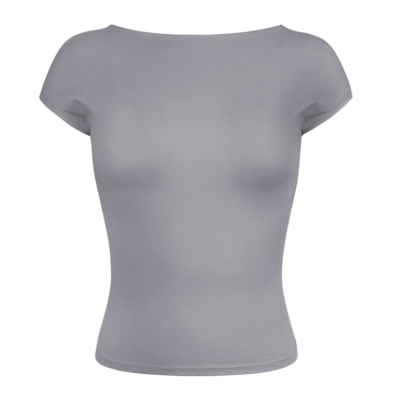 Sexy Backless Slim Fit Short Sleeve Top for Women – Seamless Nylon & Spandex, Streetwear Round Neck Summer Tee - Negative Apparel