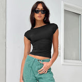 Sexy Backless Slim Fit Short Sleeve Top for Women – Seamless Nylon & Spandex, Streetwear Round Neck Summer Tee - Negative Apparel