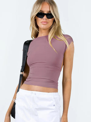Sexy Backless Slim Fit Short Sleeve Top for Women – Seamless Nylon & Spandex, Streetwear Round Neck Summer Tee - Negative Apparel