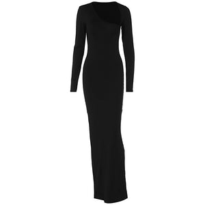 Sexy hot girl slim fit long sleeve oblique collar back slit dress - Negative Apparel