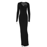 Sexy hot girl slim fit long sleeve oblique collar back slit dress - Negative Apparel