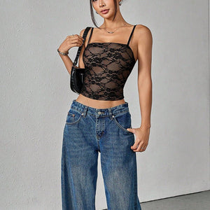 sexy lace shirt 2025 summer an and n beach suspender top hot girl small vest female - Negative Apparel