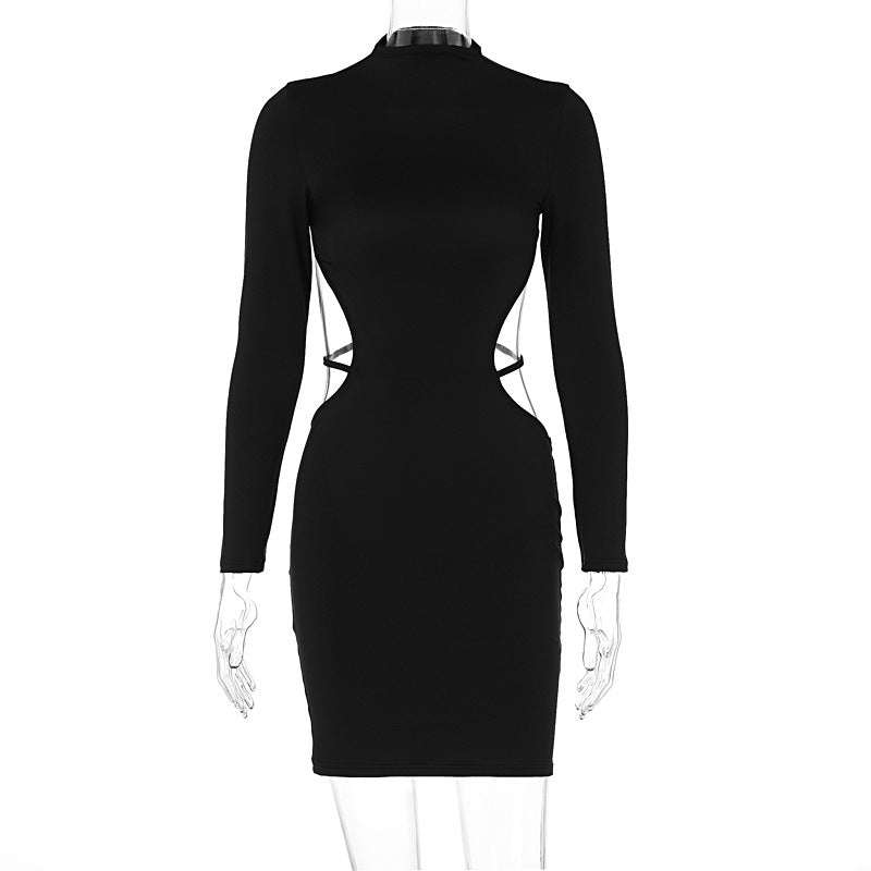 Sexy slim long - sleeved backless solid color bodycon dress - Negative Apparel