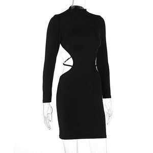 Sexy slim long - sleeved backless solid color bodycon dress - Negative Apparel