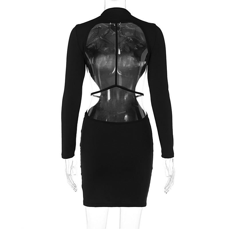 Sexy slim long - sleeved backless solid color bodycon dress - Negative Apparel