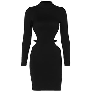 Sexy slim long - sleeved backless solid color bodycon dress - Negative Apparel