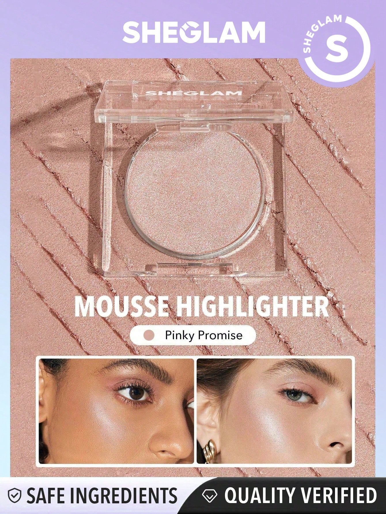 SHEGLAM Cosmic Crystal Mousse Highlighter - Highlighter Powder Shimmer Long Wear Brightening Non-Caking Pink Glow Highlighter - Negative Apparel