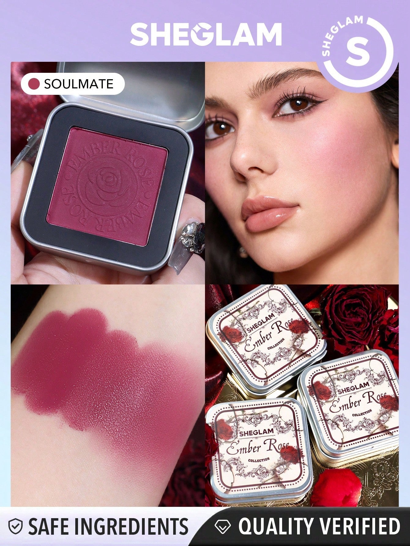SHEGLAM Ember Rose Eternal Flame Cream, Blush-Cream-To-Powder Blush Palette Highly Pigmented Non-Fading Long Lasting Natural Easy To Use Blush Box - Negative Apparel