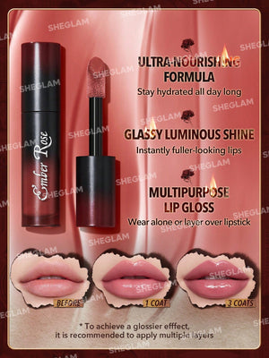 SHEGLAM Ember Rose Immortal Love Nourishing Lip Gloss - Pink Liquid Lipstick High Shine Finish Ultra Moisturizing Lip Glaze Luminous Shine Non-Sticky Li Makeup - Negative Apparel