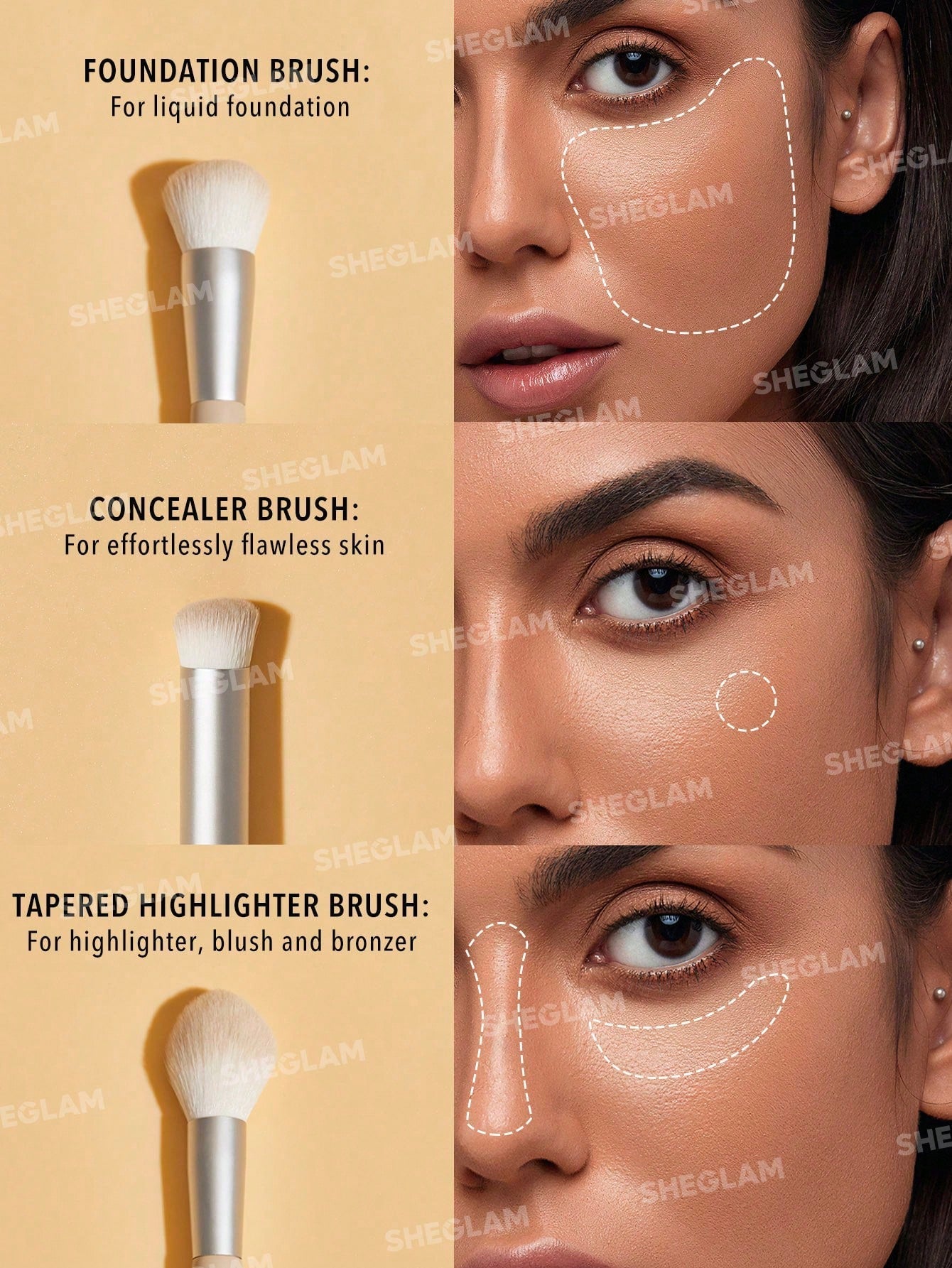 SHEGLAM Glam 101 Face Essentials Brush Set With Bag - Negative Apparel