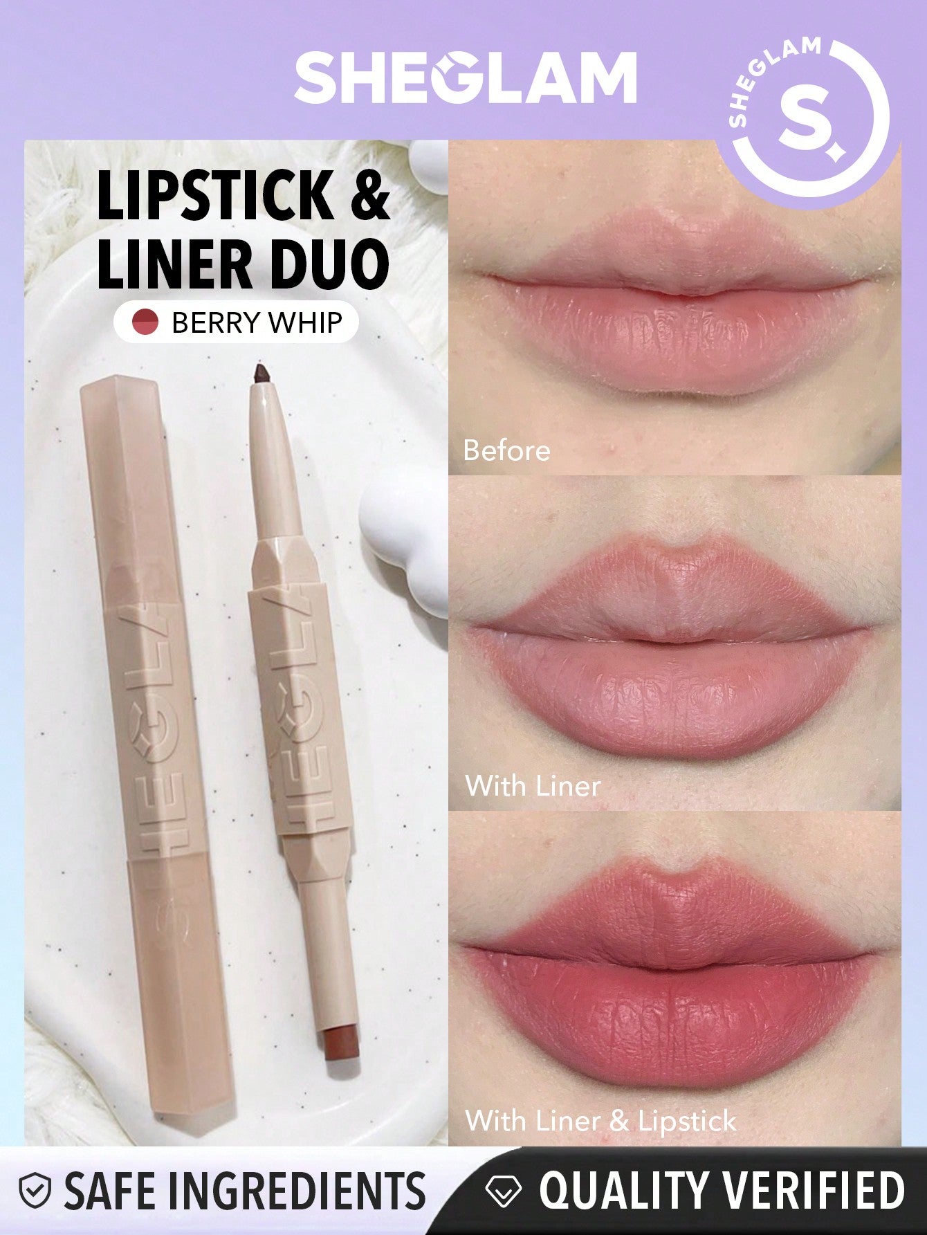 SHEGLAM Glam 101 Lipstick & Liner Duo-Deep Caramel 2-In-1 Matte Dual-Ended Lip Liner Lipstick Pencil Highly Pigmented Long Lasting Smooth Easy To Wear Lip Makeup - Negative Apparel