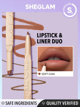 SHEGLAM Glam 101 Lipstick & Liner Duo-Soft Chai 2-In-1 Matte Dual-Ended Lip Liner Lipstick Pencil Highly Pigmented Long Lasting Smooth Easy To Wear Lip Makeup Black Friday Winter Pink Brown Lip Liner - Negative Apparel