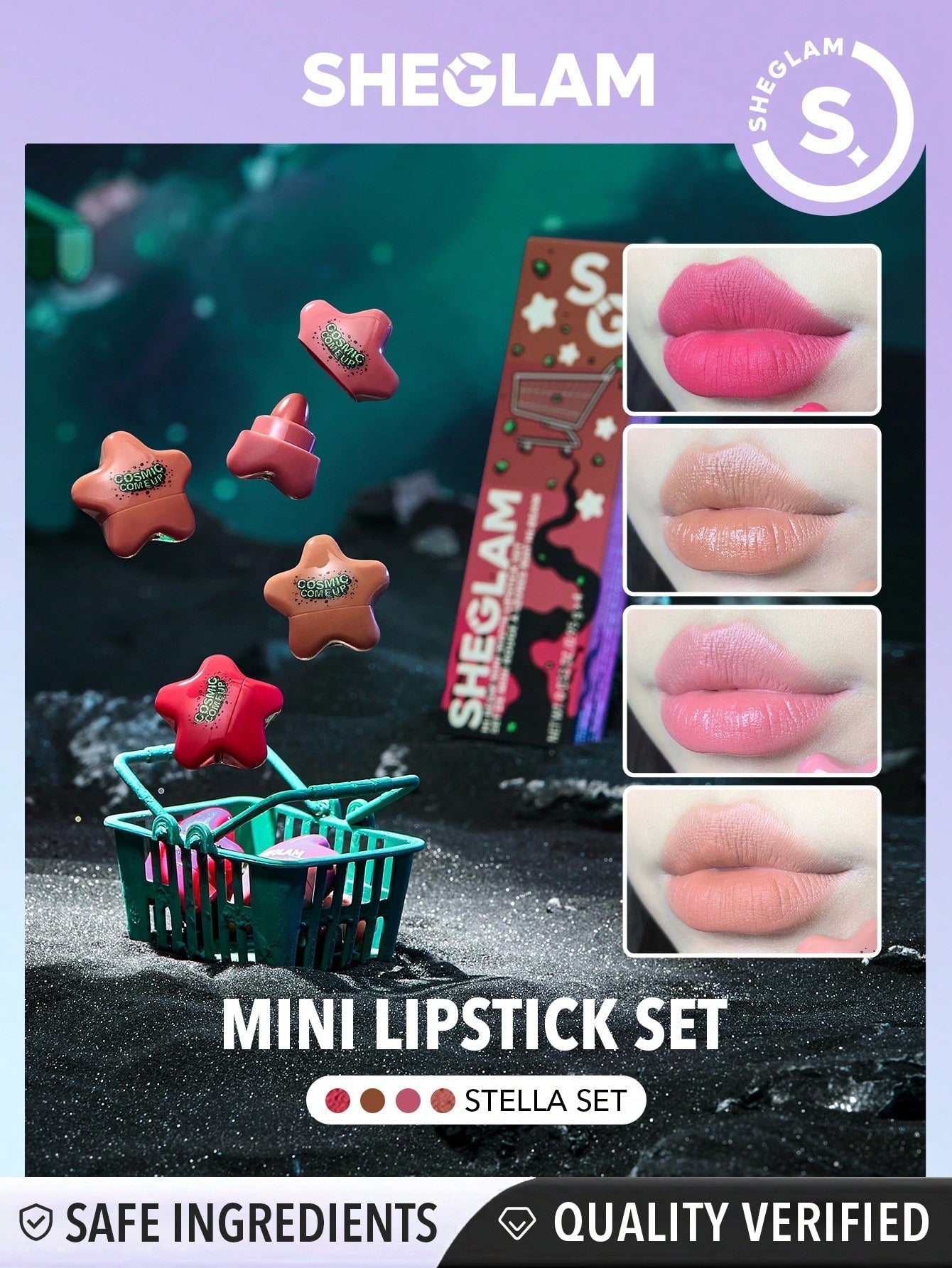 SHEGLAM Hi-Beam Mini Lipstick Set-Stella Set 4 In 1 Matte And Hydrating Nude Lipstick - Negative Apparel