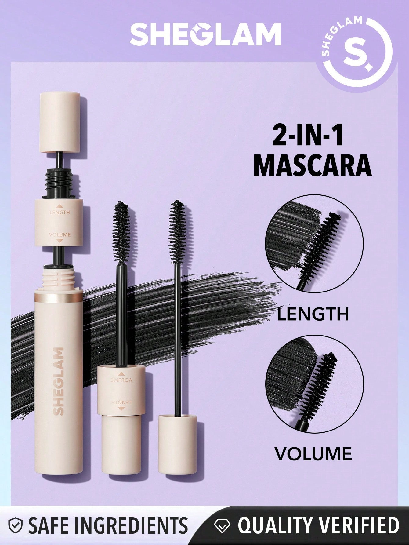 SHEGLAM Lash Besties 2-In-1 Mascara Volumizing Double Head Brush Easy To Remove No Smudge OT - Negative Apparel