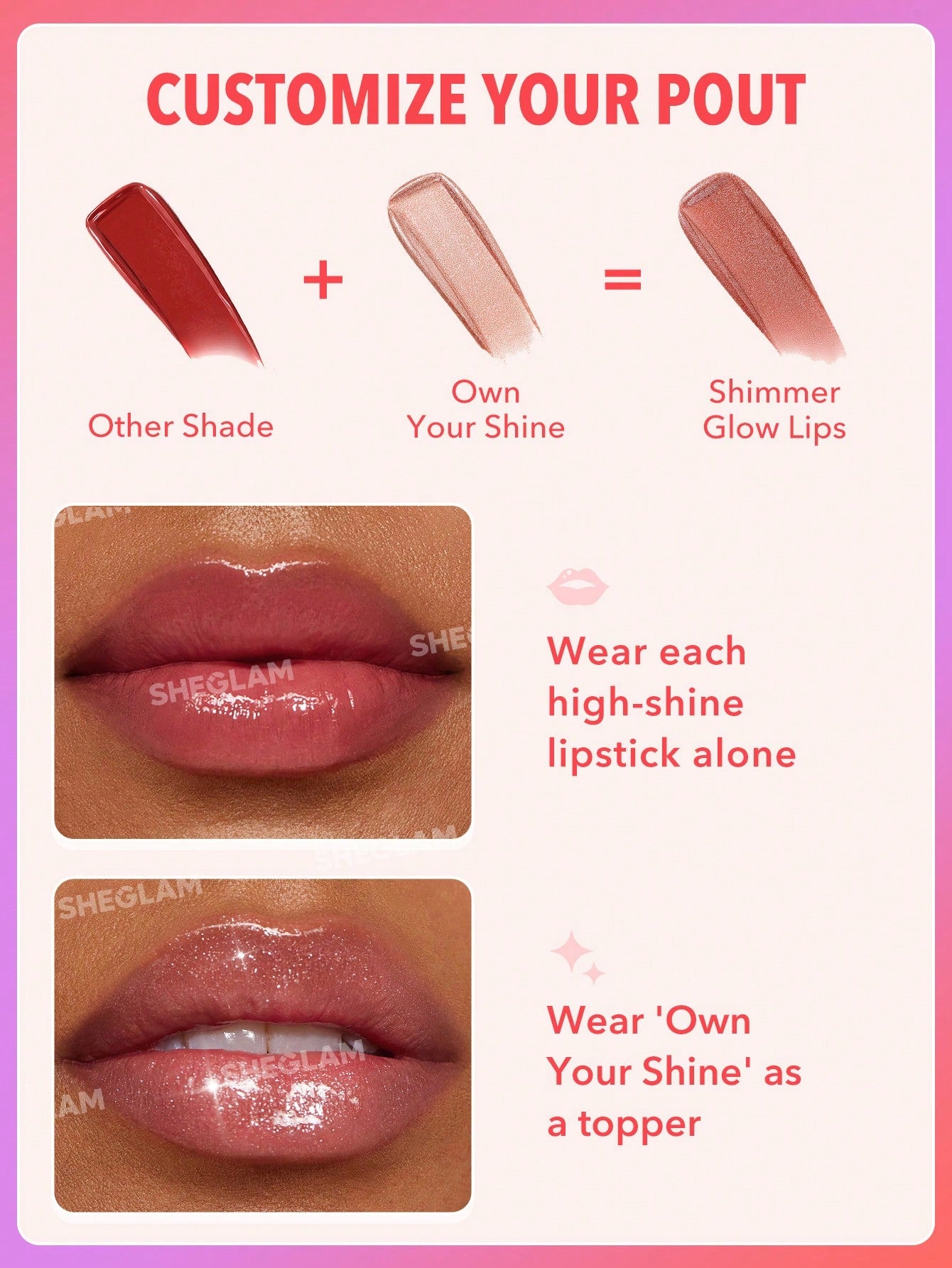 SHEGLAM Mirror Kiss High - Shine Lipstick - High Gloss Shine Glitter Lipstick - Negative Apparel