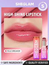 SHEGLAM Mirror Kiss High - Shine Lipstick - High Gloss Shine Glitter Lipstick - Negative Apparel