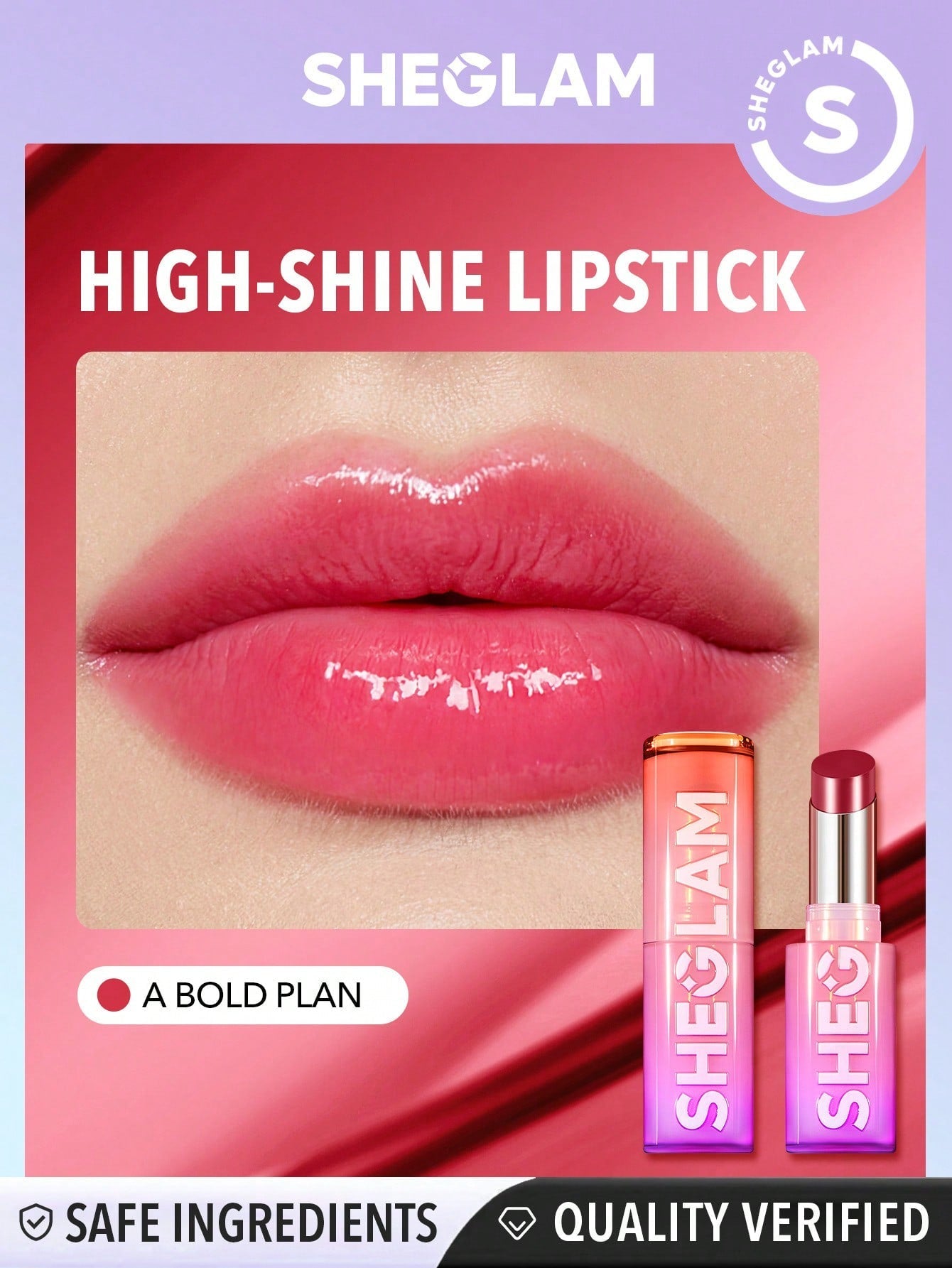 SHEGLAM Mirror Kiss High - Shine Lipstick - High Gloss Shine Glitter Lipstick - Negative Apparel