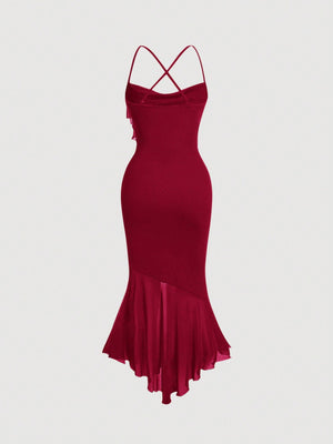 SHEIN Asymmetric Collar Fish Tail Halterneck Dress - Negative Apparel