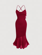 SHEIN Asymmetric Collar Fish Tail Halterneck Dress - Negative Apparel