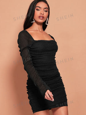 SHEIN BAE Off The Shoulder Glitter Bodycon Dress - Negative Apparel