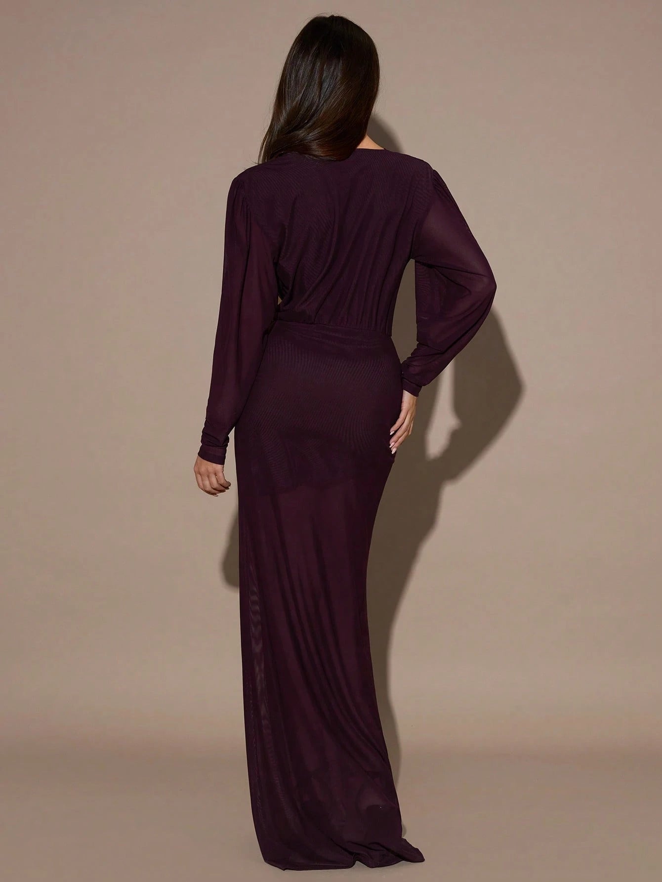 SHEIN BAE Women's Solid Color Draped Neck Long Sleeve Fitted Dress,Purple Halter Neck Long - Sleeved Dress FD - Negative Apparel