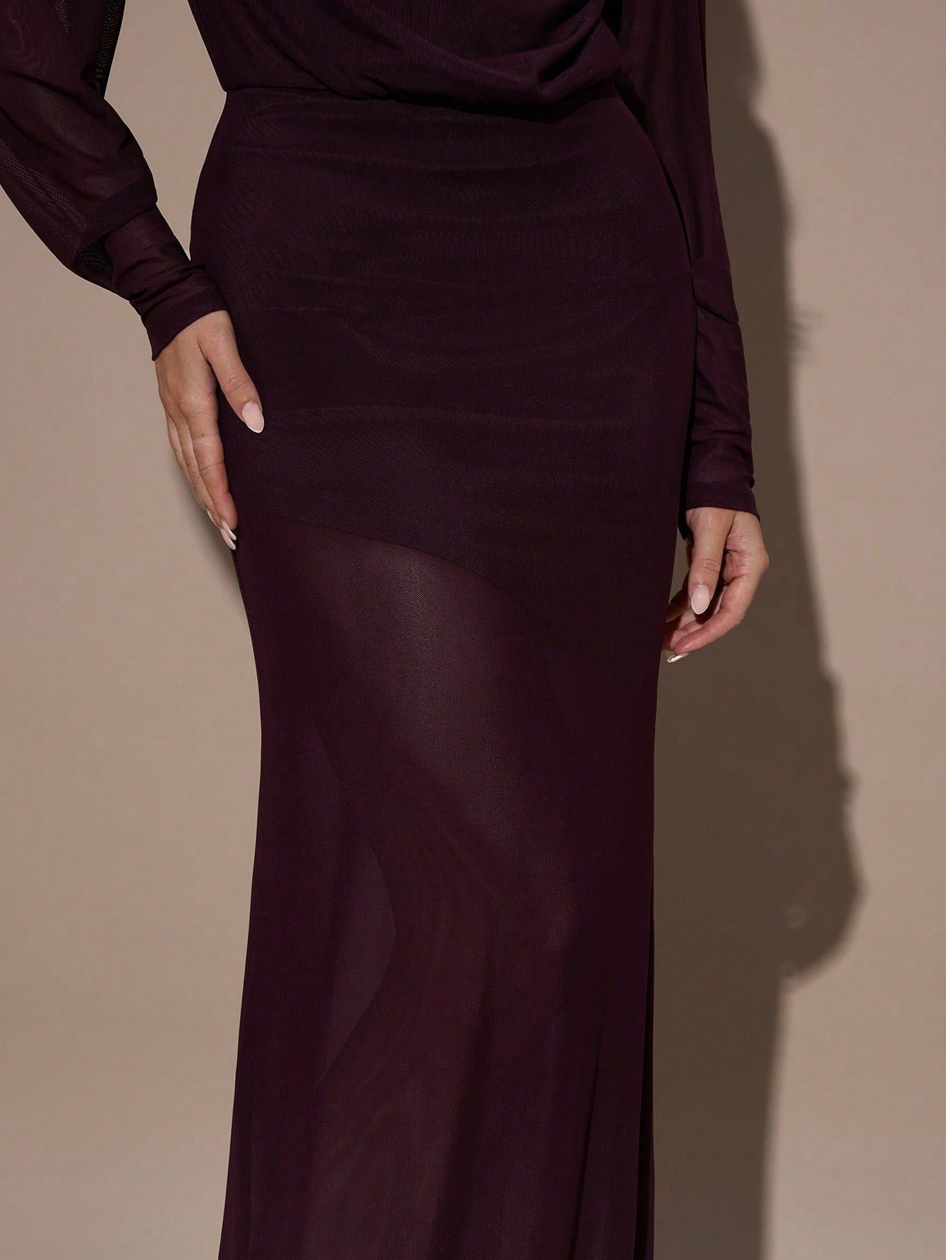 SHEIN BAE Women's Solid Color Draped Neck Long Sleeve Fitted Dress,Purple Halter Neck Long - Sleeved Dress FD - Negative Apparel